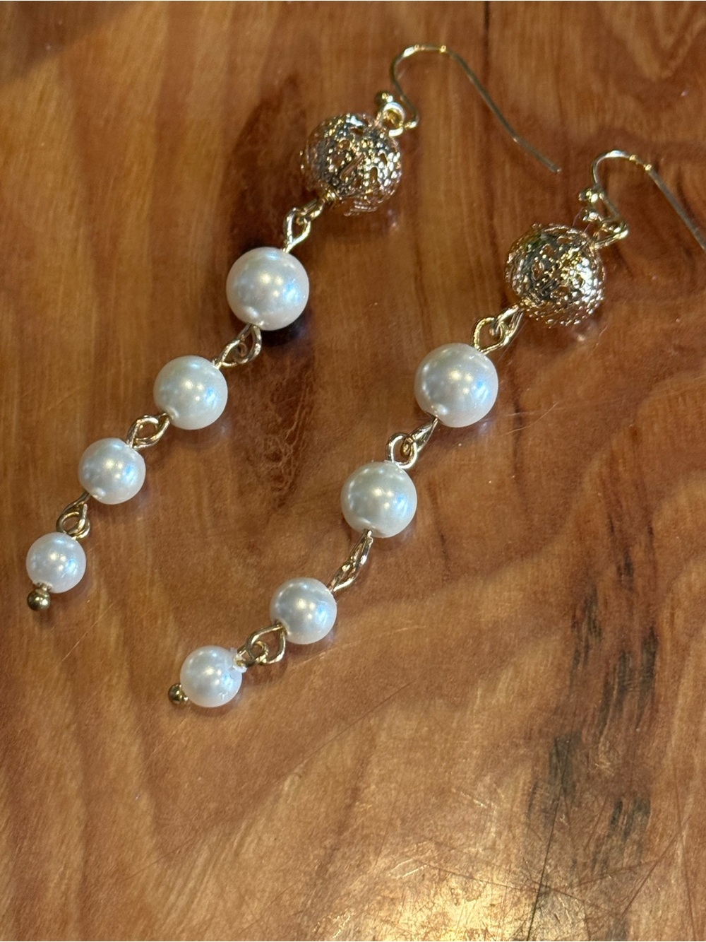 Gold and White Pearl Drop Earrings - Elegant Women's Jewelry